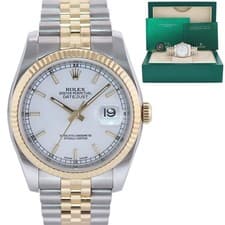 2015 MINT Rolex DateJust Jubilee Two Tone Gold Steel White Stick 36mm 116233