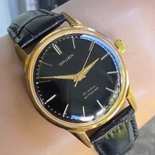 Vintage GRUEN men's automatic watch 570ss-113 25Jewels black dial germany 1960s