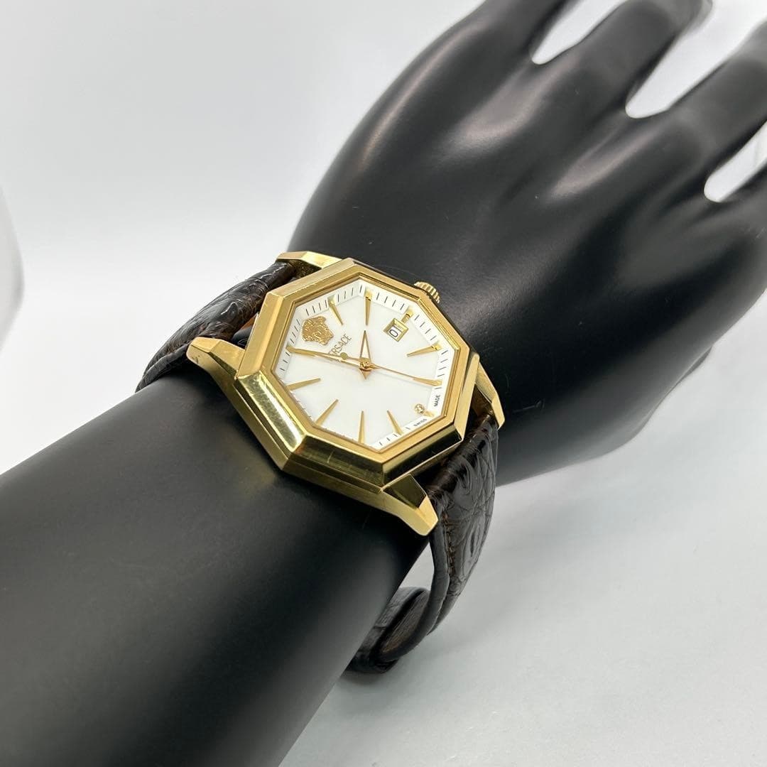 VERSACE Medusa 13Q90 White Dial Gold Quartz Date Men's Watch New Battery Working