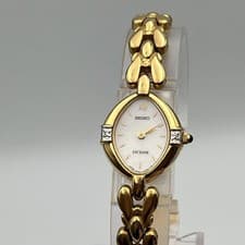 Seiko Exceline Women Gold Quartz Watch 2P Diamond Shell Dial Japan Working