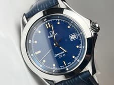 OMEGA Seamaster 120M Quartz Navy Blue Dial Vintage Watch Leather Strap Good