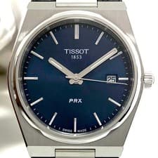 TISSOT PRX T137410 Quartz Navy Watch with Date Display Leather Strap Used