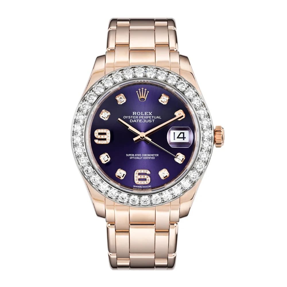 Rolex Datejust Pearlmaster Watch 39MM Purple Mixed Markers Dial Rose Gold