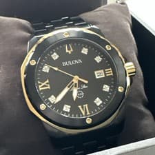 Bulova Marine Star Quartz Diamond Black Dial Men's Watch 98D176