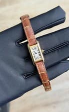 Cartier Tank W1529956 Gold Quartz Watch with Brown Alligator Strap