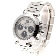 CARTIER PASHA C W31048M7 36mm SS Silver/Black Automatic Chronograph Date #C470