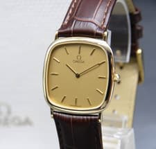 [N MINT w/Box Paper] Vintage OMEGA De Ville Cal.1378 30mm Gold Dial QZ Men Watch
