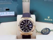 Rolex Sky Dweller 326238 42mm Black Dial 18K Yellow Gold Oysterflex Box Papers