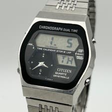 Citizen 4 097416K/41 9010 Analog Digital Watch Vintage Space Age SS Black