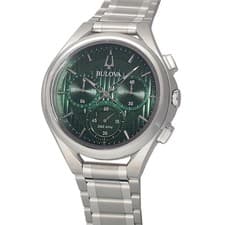 BULOVA WATCH CURVE CHRONOGRAPH 96A297 QUARTZ GREEN DIAL SEE-THROUGH BACK MEN'S