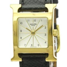 HERMES H Watch Gold Plated Leather Quartz Ladies Watch HH1.201 BF588622
