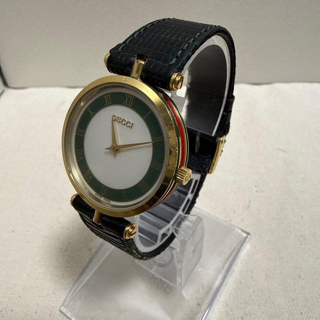 Gucci Gx Green Roman Numerals Watch WorkingBuckle Rare Item