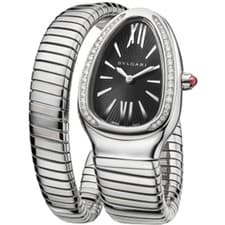 New Bulgari Serpenti Tubogas Black Dial Diamond Steel Women's Watch 103524