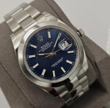 Rolex Datejust 41mm 126300 Blue Index Dial Steel Smooth Bezel Auto Men Watch