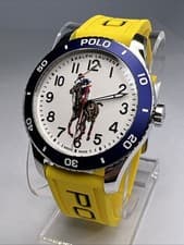 Ralph Lauren Pony Player 42mm White Dial Blue Bezel Yellow Band Automatic Watch
