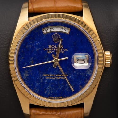 Presidential Rolex Day-Date 18038 36mm Watch Lapis Dial 18K Yellow Gold