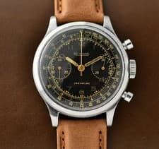 Vintage RICHARD Chronograph- Black Gilt Dial - Screw 35mm -  Valjoux 23 Watch