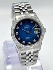 Rolex Datejust 16234 36mm Blue Vignette Diamond Dial Jubilee Diamond Bezel Box