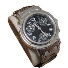 Hermes Clipper Ladies Watch CL1.310 Chronograph Black Dial SS Push Button Late B