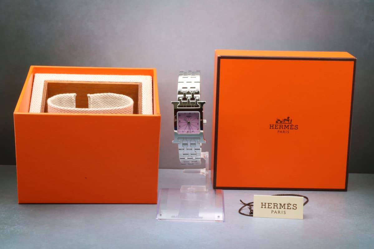 [Top Mint w/ Box] HERMES H Watch HH1.210 Pink Bracelet Qz Ladies Watch From JP