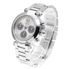 CARTIER PASHA C W31048M7 36mm SS Silver/Black Automatic Chronograph Date #C466