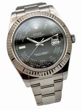 ROLEX DATEJUST II 116334 41mm Slate Roman Dial White Gold Bezel S/Steel BOX&