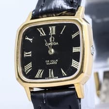 *NEAR MINT* Vintage OMEGA De Ville Cal.1353 Qz Push Gold×Black Roman 23mm Ladies