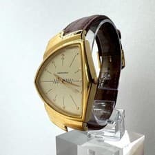 Hamilton Ventura 6108 Gold Dial Vintage Quartz Men's Watch Leather Strap Japan