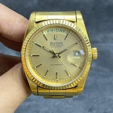 Rare BULOVA President Super Seville Automatic Day Date Gold Watch Men Vintage