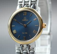Vintage 1995 Near MINT Omega De Ville Cal.1471 Blue Roman 23mm Qz Women's Watch