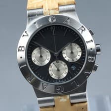 BVLGARI Diagono CH35S Quartz Chronograph Black Men's Watch 36mm JAPAN Exc+5*Box