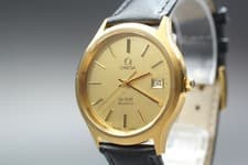Vintage 1970s Omega De Ville Quartz Cal.1342 Gold Dial Date Men's [Near Mint]