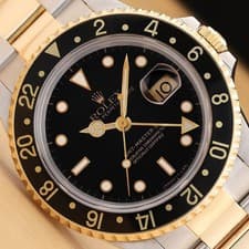 ROLEX MENS GMT MASTER II 16713 40MM 18K YELLOW GOLD STEEL OYSTER WATCH w/ PAPER