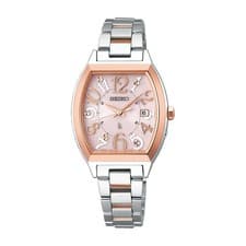 Seiko Lukia SSVW214 Womens Watch Solar Radio Wave Tonneau Pink Gold Silver