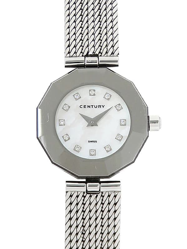 CENTURY Time Gem 12P Diamond Quartz Watch Ladies White Shell Dial 24mm