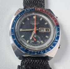 SEIKO 6139-6002 Automatic Chronograph Watch Vintage Mens POGUE Black Dial 17 J