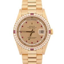 RARE PAPERS Rolex Day-Date FACTORY RUBY DIAMOND String 18K Gold 36mm 18378 BOX