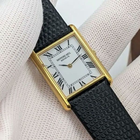 RAYMOND WEIL TANK ROMAN DIAL 18GP GOLD QUARTZ WATCH WORKING VINTAGE UNISEX RARE