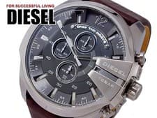 Diesel Mega Chief Chronograph Mens Black Dial Brown Leather Strap Watch