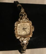 Vintage Bulova 23 Ladies 14K White Gold Watch Faceted Prism Crystal Mid-Century