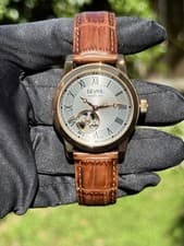 Gevril 2587 Madison Silver Dial Gold Tone Brown Leather Men's Watch 39mm