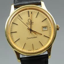 [N MINT] Vintage OMEGA Seamaster Cal.1342 Push Crown Gold 35mm Mens Qz Watch #51