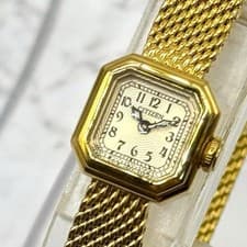[Exc+5] CITIZEN quartz square antique women's vintage bracelet, elegant gold JPN
