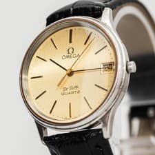 *Vintage 1980* OMEGA De Ville Cal.1332 Quartz Push Crown Date Gold Dial 33mm Men