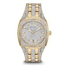 NEW $750 Bulova Phantom Crystal Pave Dial Men's 40mm Gold Stainless Watch 98B323