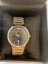 Citizen Gold-Tone Metal Quartz Analog Dress Watch Black Dial Date Indicator