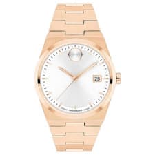 MOVADO BOLD QUEST 3601188 WHITE DIAL ROSE GOLD BRACELET QUARTZ 35MM WATCH