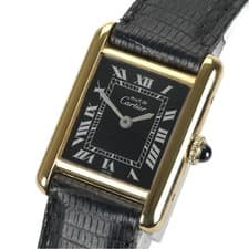 Cartier Must De Cartier Tank 3 Black Roman Dial 21mm Gold Argent Manual Watch