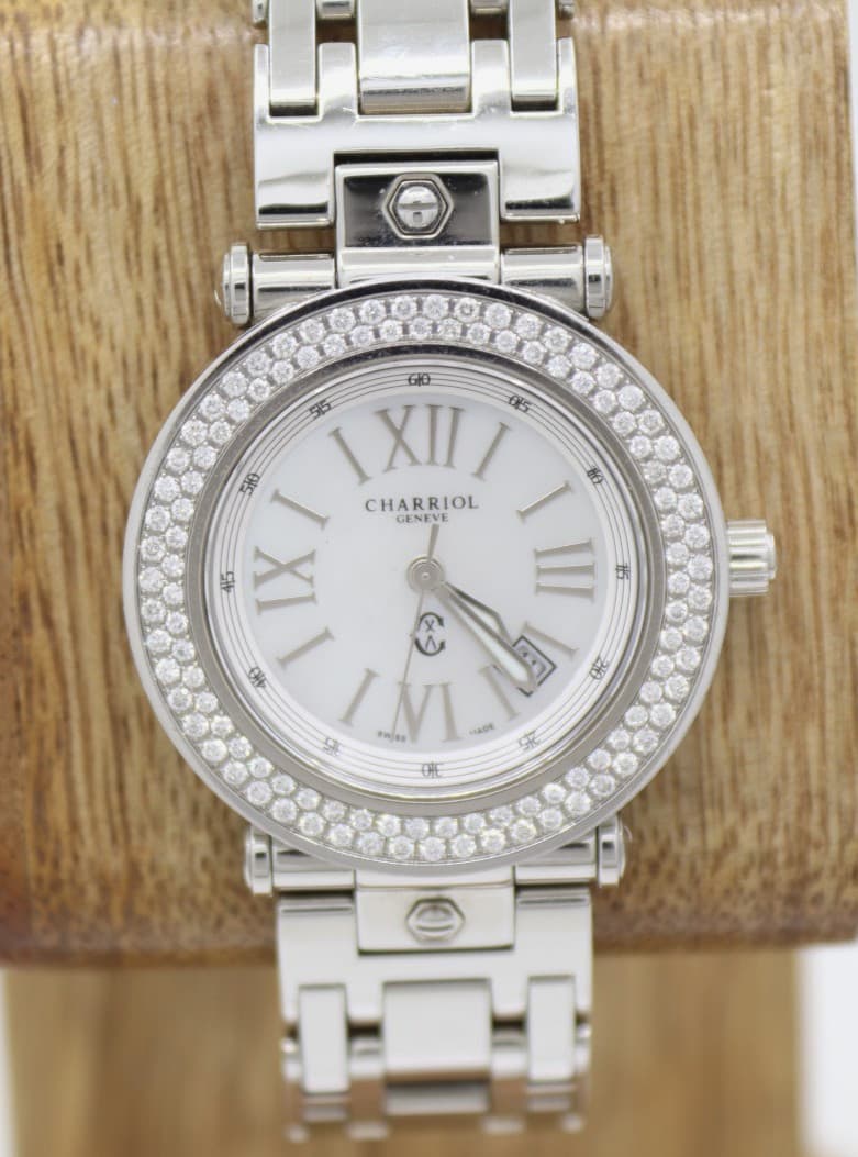 Charriol Rotonde Diamond Bezel 30mm MOP Date Dial Quartz Watch