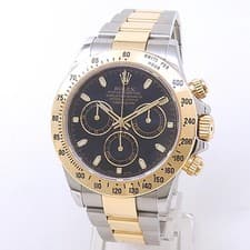 Rolex Daytona 18k Yellow Gold Stainless Steel Oyster Black Men's Watch 116523
